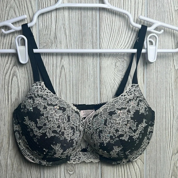 Victoria's Secret Dream Angels Push-Up 32DD Black Lace Sparkles - Picture 1 of 5